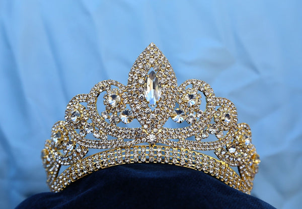 Gold Adjustable Rhinestone Crown Tiara Apparel & Accessories