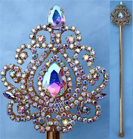 Gold Rhinestone Aurora Borealis Scepter