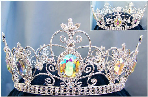 Full Silver  Men's aurora borealis Rhinestone Crown - CrownDesigners