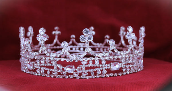 King Arthur Medieval Silver Full Rhinestone Unisex Crown