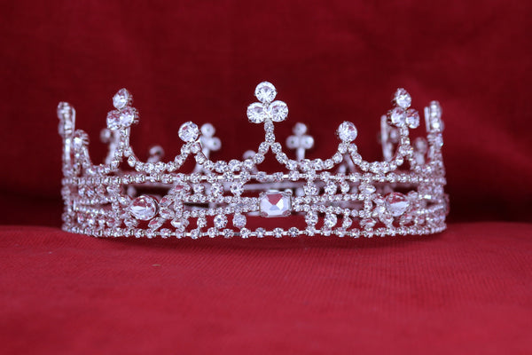 King Arthur Medieval Silver Full Rhinestone Unisex Crown