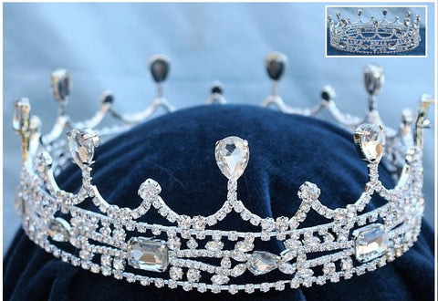 Medieval Castle Full Silver Rhinestone Royal King Crown