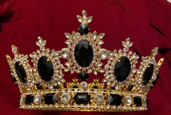 Men's Unisex Rhinestone Gold Full Black Royal Premium Crown MASCULINE/King/Crown,LARGE Queen