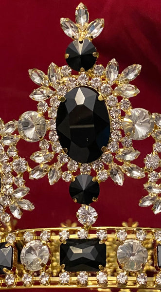 Men's Unisex Rhinestone Gold Full Black Royal Premium Crown MASCULINE/King/Crown,LARGE Queen