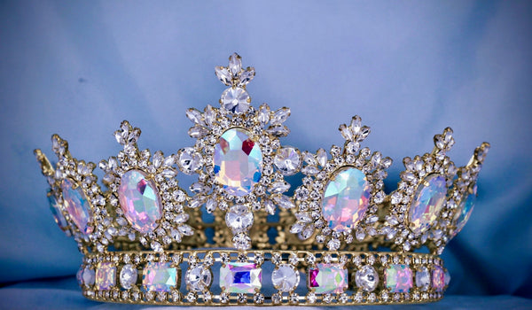 Men's Unisex Rhinestone Gold Full Clear Aurora Borealis Royal Premium Crown MASCULINE/King/Crown,LARGE Queen