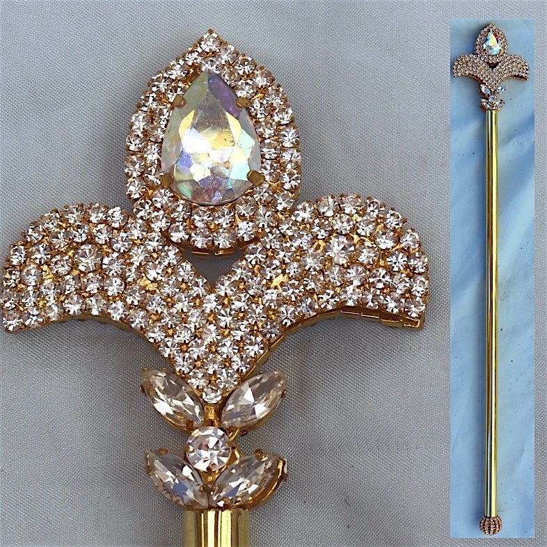 Millenium Rhinestone Gold D'Lis Aurora Borealis Royal Scepter