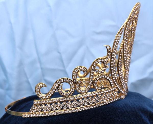 Miss Beauty Pageant Adjustable Rhinestone Gold Crown Tiara LARGE Queen