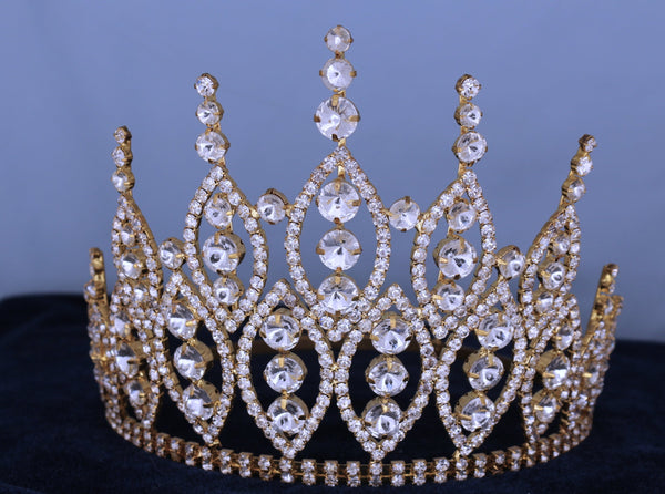 Queen of The 7 Seas Rhinestone Adjustable Gold Crown Tiara