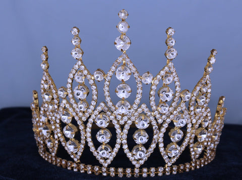 Queen of The 7 Seas Rhinestone Adjustable Gold Crown Tiara