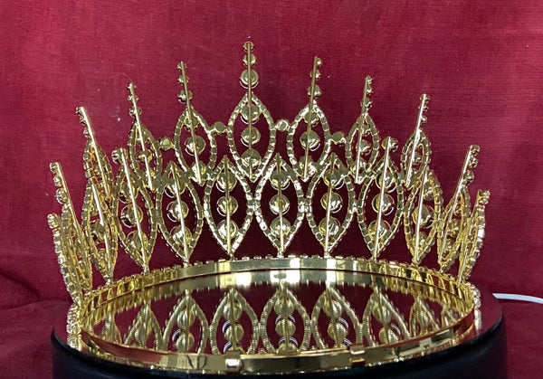 Queen of The 7 Seas Rhinestone Adjustable Gold Crown Tiara