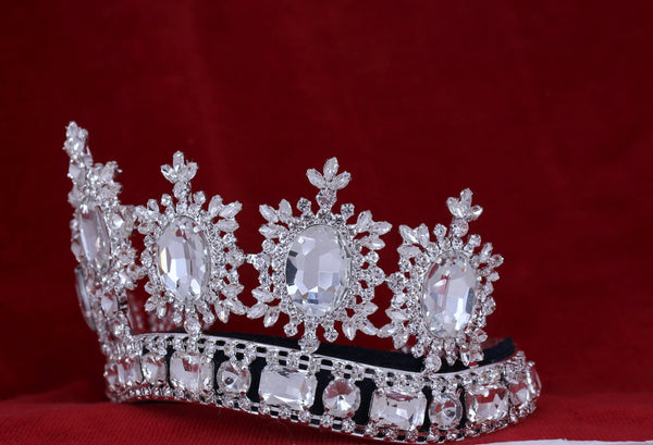 Rhinestone Adjustable Clear Contoured Royal Premium Silver Crown LARGE Queen