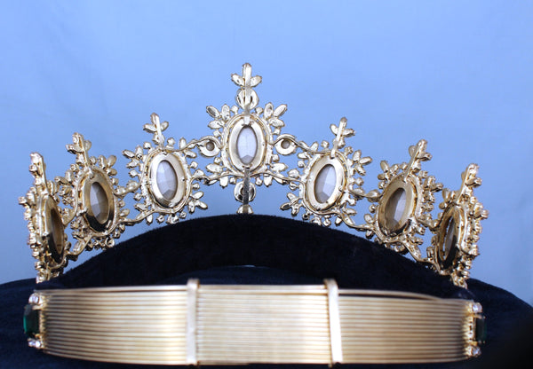 Rhinestone Adjustable Contoured Royal Premium Gold Crown LARGE Queen