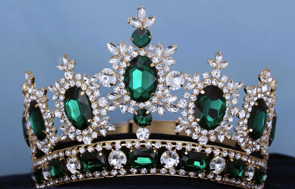 Rhinestone Adjustable Contoured Royal Premium Gold Crown LARGE Queen