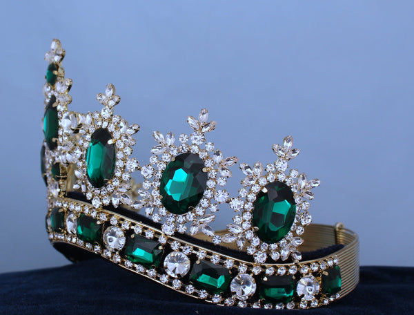 Rhinestone Adjustable Contoured Royal Premium Gold Crown LARGE Queen