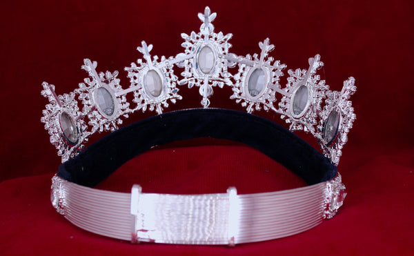 Rhinestone Adjustable Contoured Royal Premium Silver Crown