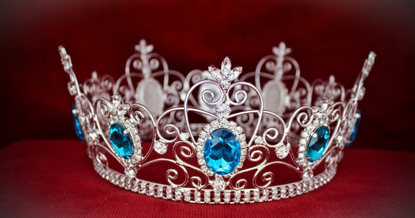 Rhinestone Full Unisex Silver Acquamarine Crown MASCULINE/King/Crown,MEDIUM Queen/Princess