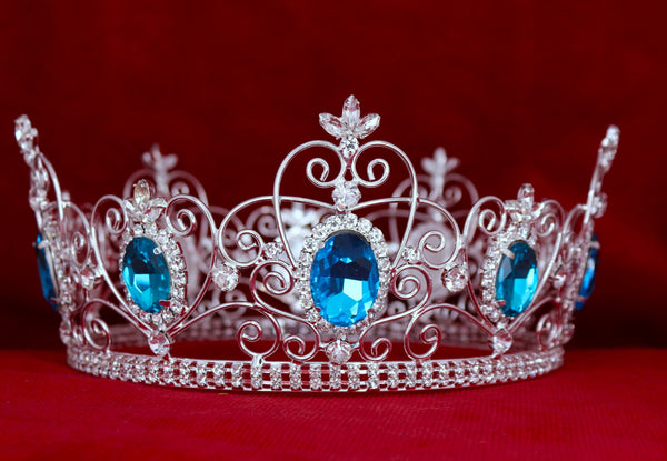 Rhinestone Full Unisex Silver Acquamarine Crown MASCULINE/King/Crown,MEDIUM Queen/Princess