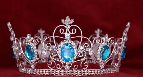 Rhinestone Full Unisex Silver Acquamarine Crown MASCULINE/King/Crown,MEDIUM Queen/Princess