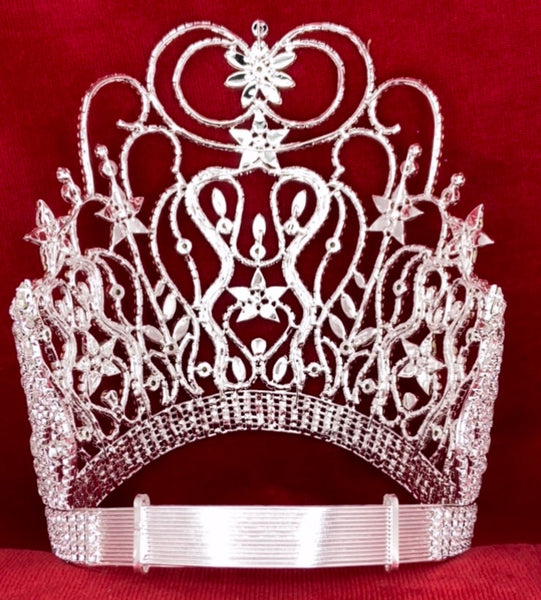Round the World Adjustable Contoured Silver Rhinestone Crown Tiara LARGE Queen