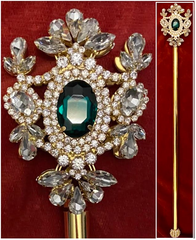 Russian Imperial Dynasty Palace Gold Emerald Green Rhinestone Scepter