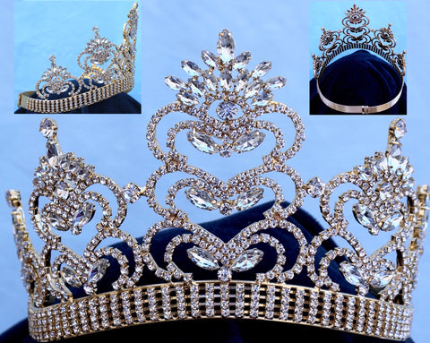 SCHEHERAZADE Adjustable Contoured Rhinestone Gold Crown Tiara