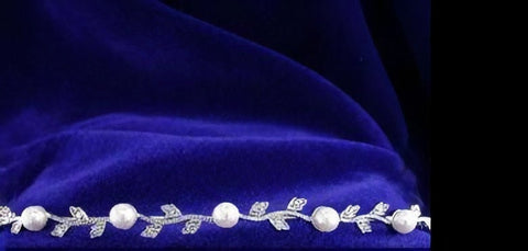 Silver CZ White Pearl Headband