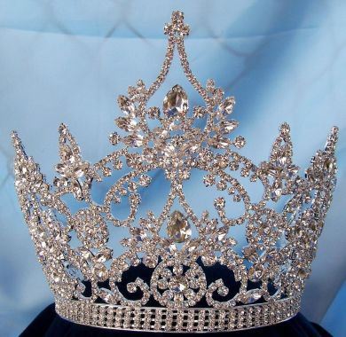 Continental Ajustable Tear Drop Silver Rhinestone Crown Tiara - CrownDesigners